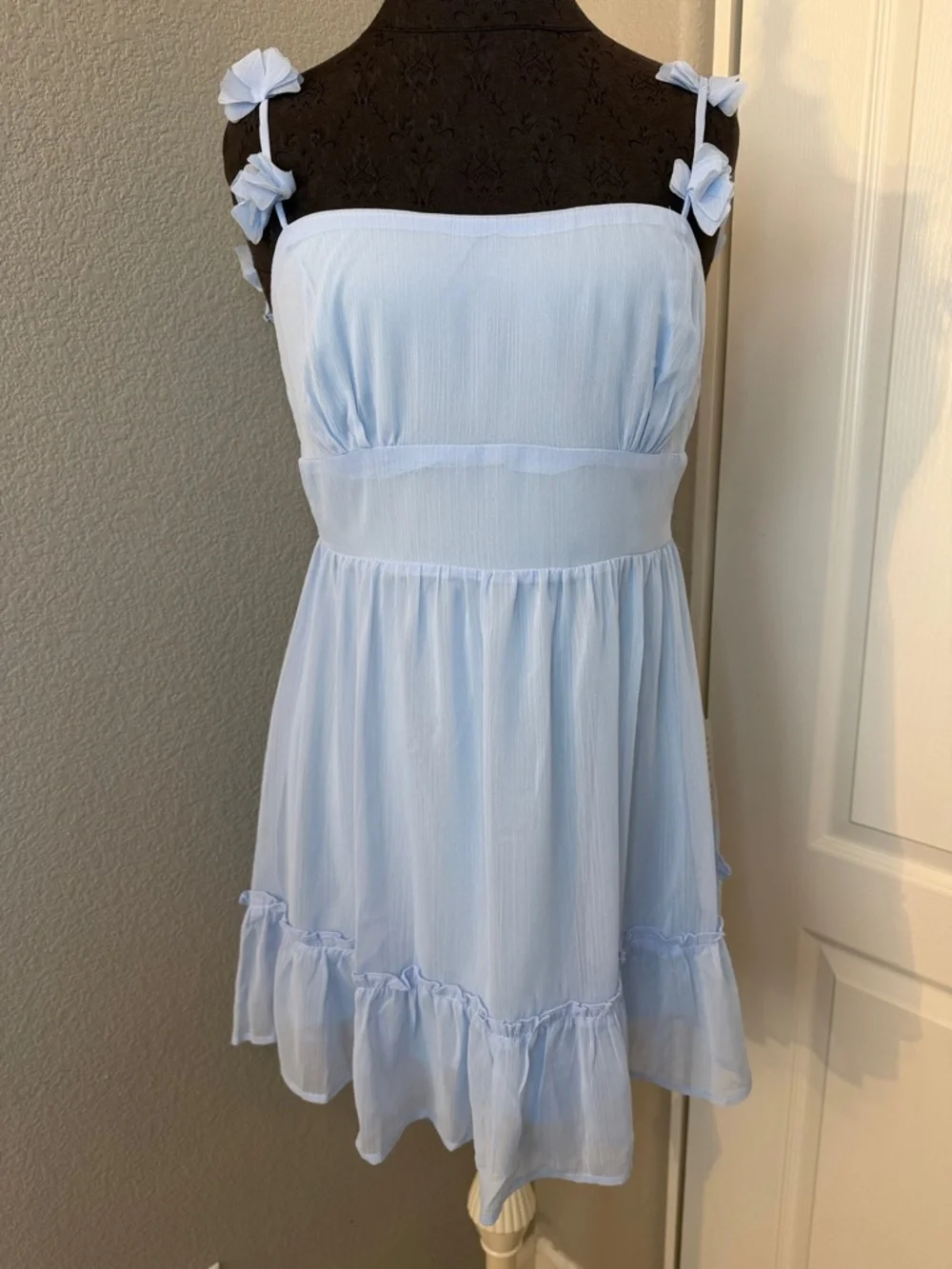 Lush Rosette Strap Fit & Flare Dress Cool Blue Dress Size Large NEW nordstrom - Picture 2 of 9